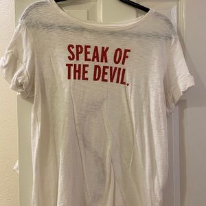 Kate Spade novelty tee. 2014. White with red lettering and design.